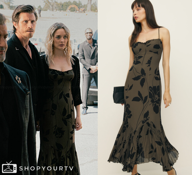 Tulsa King: Season 3 Episode 2 Cleo's Olive/Black Leaf Print Dress | Shop  Your TV